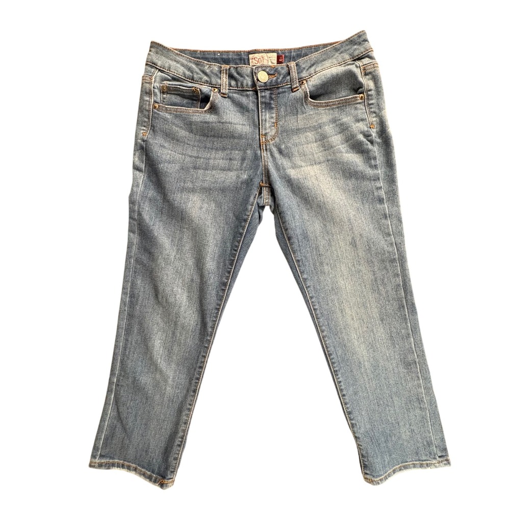 SO Cropped Jeans Womens 11 Blue Mid Rise‎ Straight Leg Stretch Denim EUC